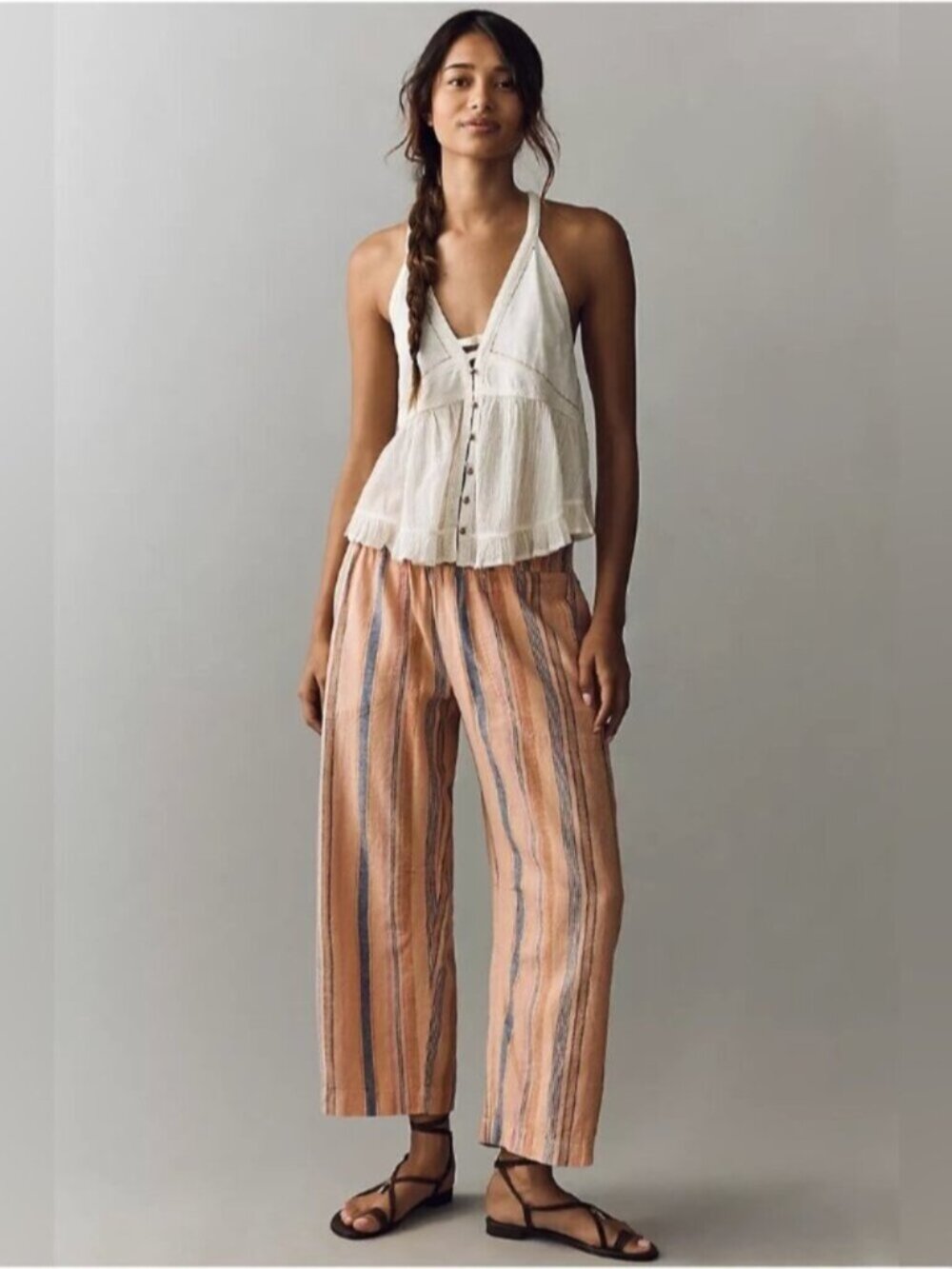 NWT Size XLT -Pilcro Linen Blend Reese Smocked Pull-On BarrelLeg Pants (US$ 128)